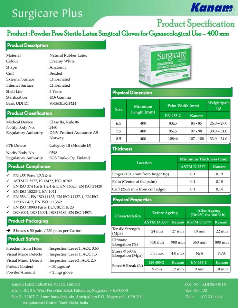 Surgicare Plus- Powdere free Sterile Latex Surgical Gloves for Gynaecological use - 400 mm