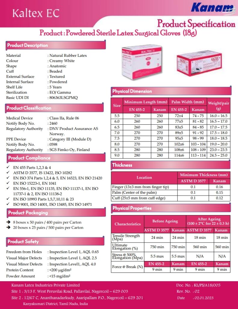 Kaltex Ec - Powdered Sterile Latex Surgical Gloves -18g