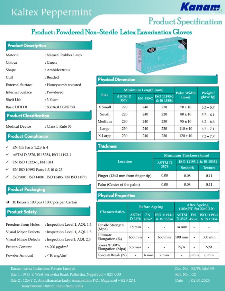 Kaltex Peppermint- PRODUCT SPECIFICATIONS