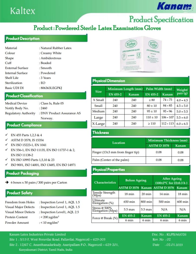 KALTEX- POWDERED STERILE LATEX EXAMINATION GLOVES