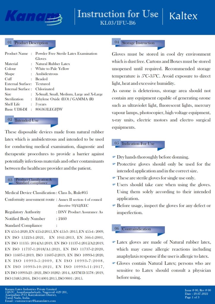 KALTEX POWDER FREE STERILE LATEX EXAMINATION