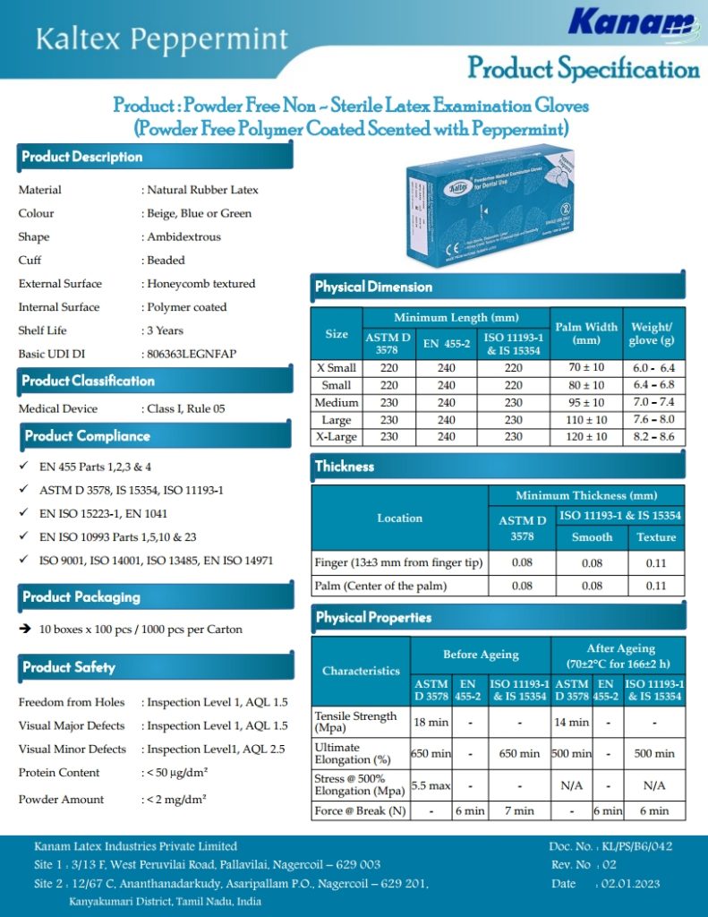 Kaltex Peppermint- PRODUCT SPECIFICATIONS