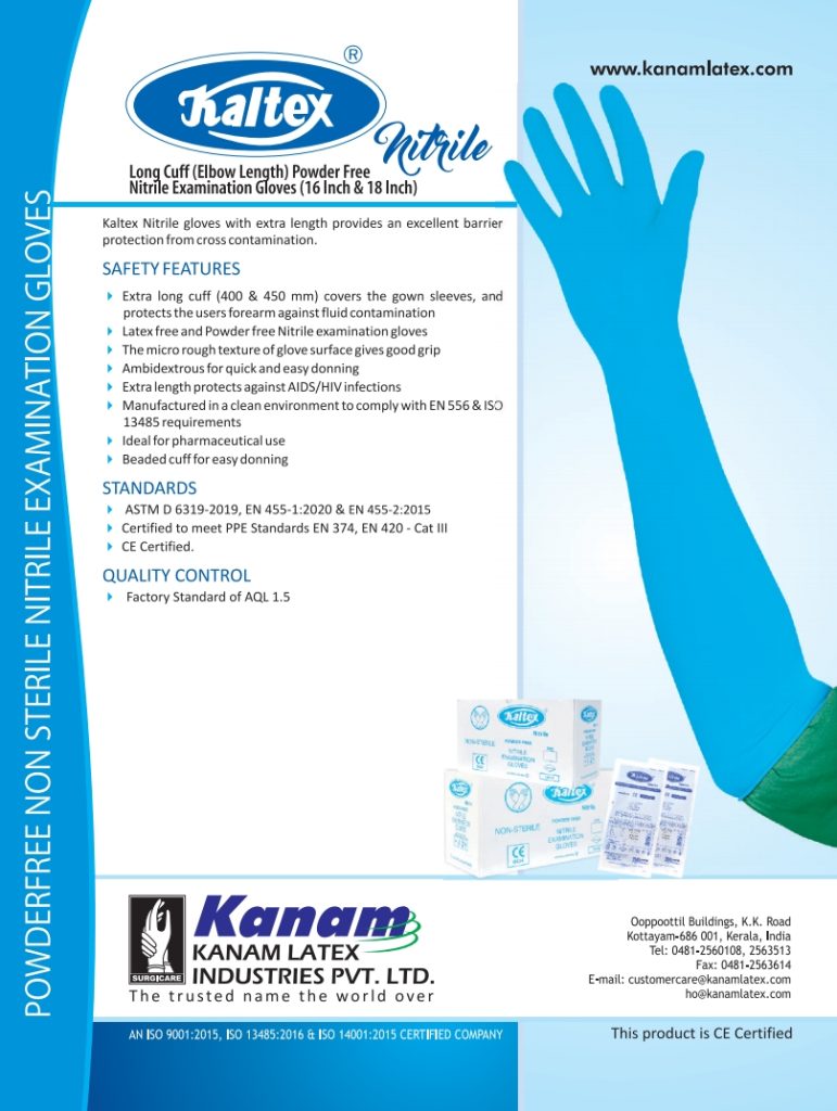 KALTEX NITRILE- LONG CUFF ELBOW POWDER FREE