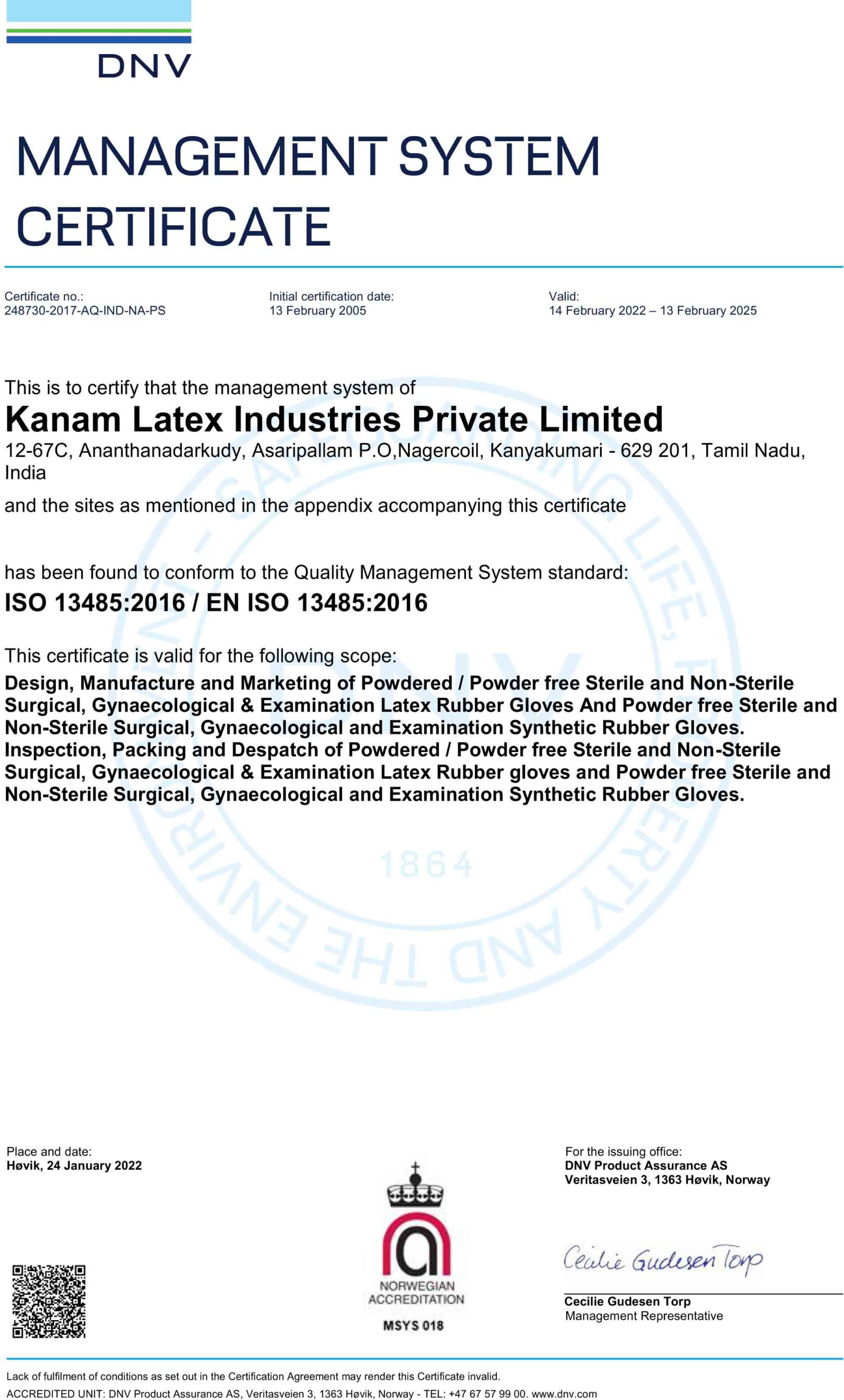 KANAM MSC Certificate