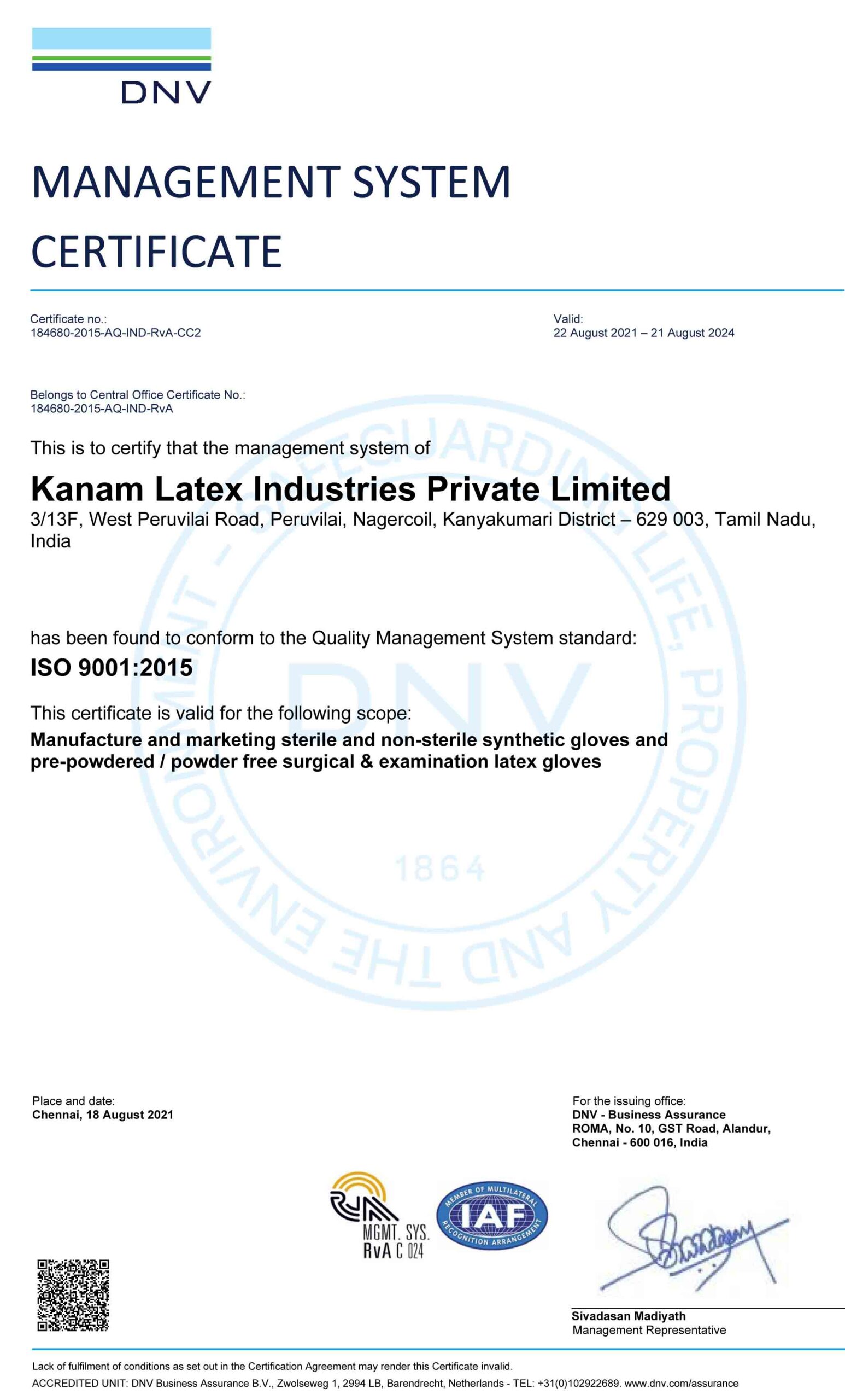 KANAM MSC Certificate